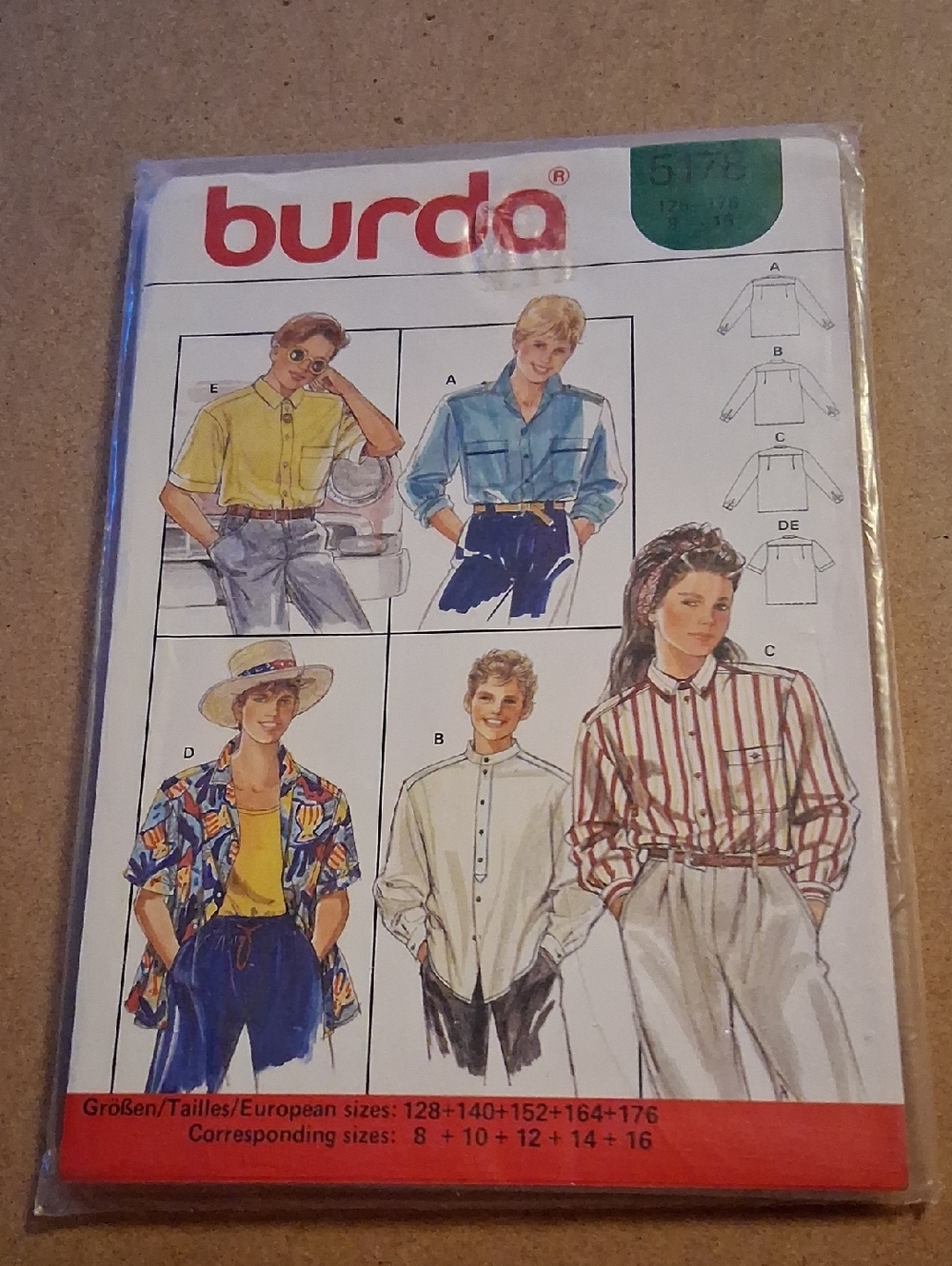 Burda Sewing Pattern Packet with Illustrated Shirt Designs - Multi